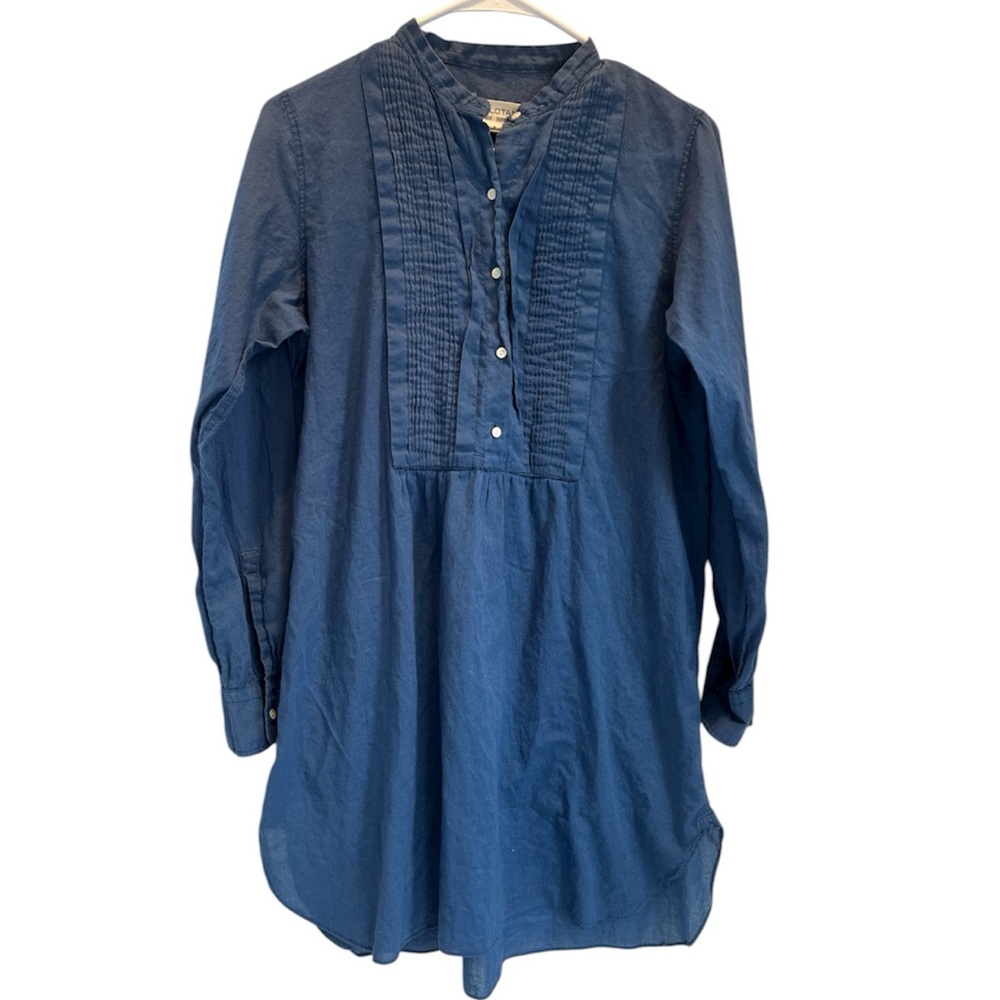 Nili Lotan Blanche Daniel Voile Gauzy Cotton Navy Blue Pleat Tunic Dress Medium
